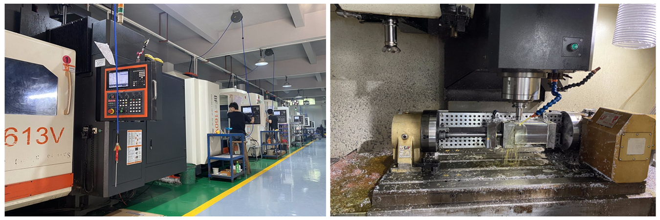 Aluminium-CNC-Fräswerk, das präzisionsbearbeitete Komponenten herstellt Aluminium-CNC-Frästeile-Fertigung in einer Präzisionsbearbeitungsfabrik